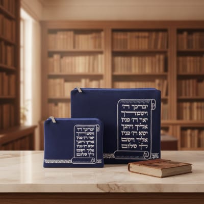 סט טלית תפילין קטיפה כחול עם ריקמה
