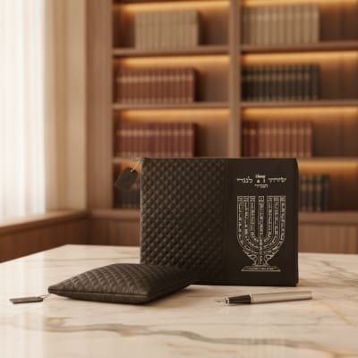 סט טלית תפילין דמוי עור שחור אותיות בולטות "שיויתי" כסף 36X29 ס"מ...