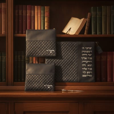 סט טלית ותפילין דמוי עור רש"י ר"ת