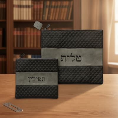 סט טלית תפילין דמוי עור עם ריקמה
