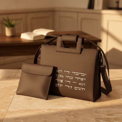 תיק טלית דמוי עור עם כיתוב "ויברכך"