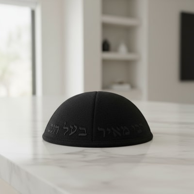 כיפה בד מהודר עם ריקמה "רבי מאיר בעל הנס" - גודל 4 - שחור