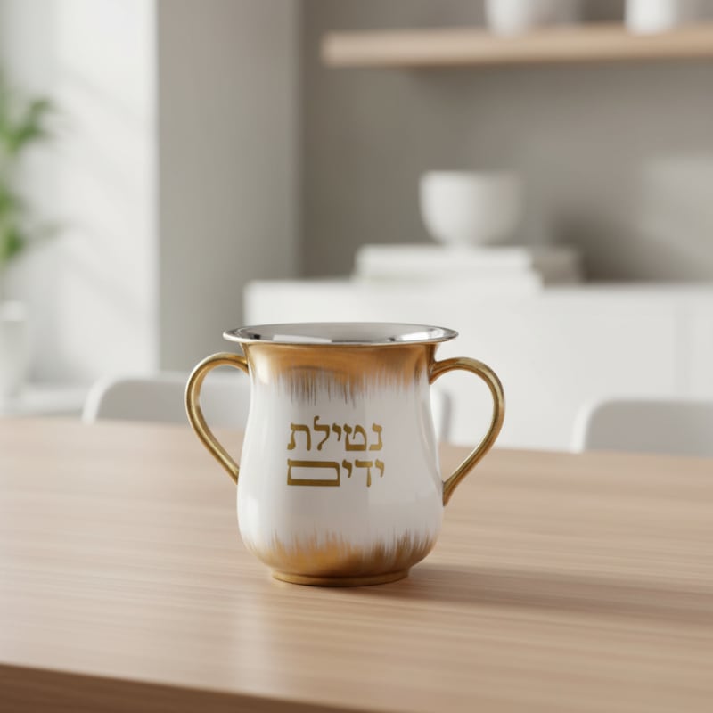 נטלה נירוסטה אמייל לבן עם עיטור זהב