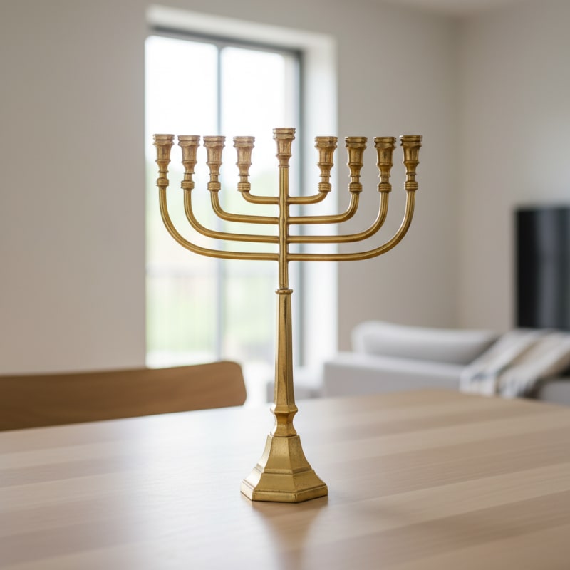חנוכיה מרובעת זהב מתכת – עיצוב מנורה