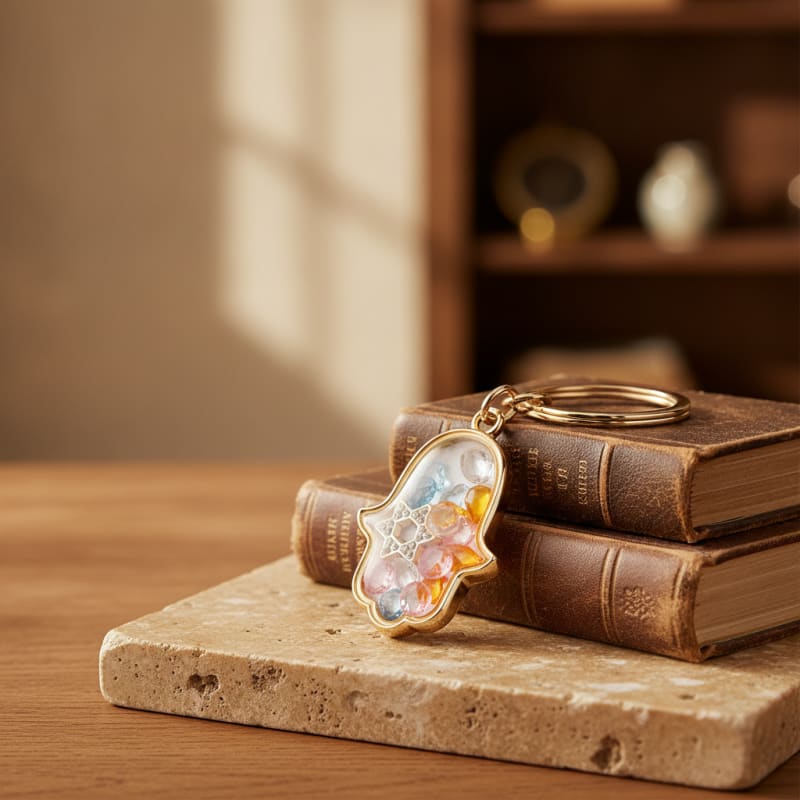 מחזיק חמסה מהודר גימור זהב עם אבנים 4.5x3 ס"מ - מגן דוד