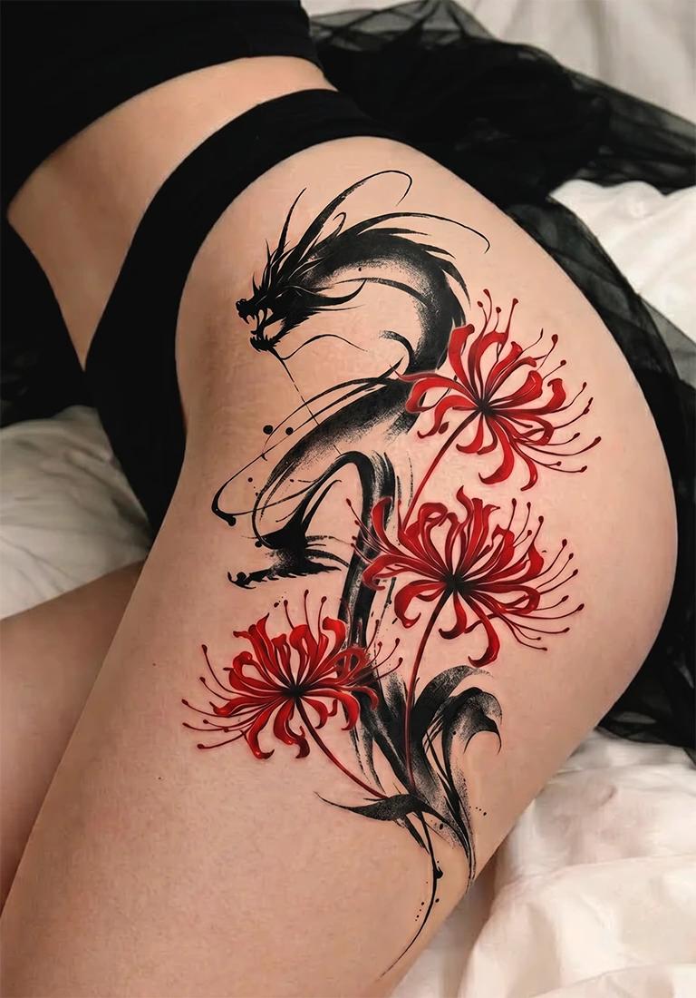 Dragon and Red Spider Lilies Tattoo