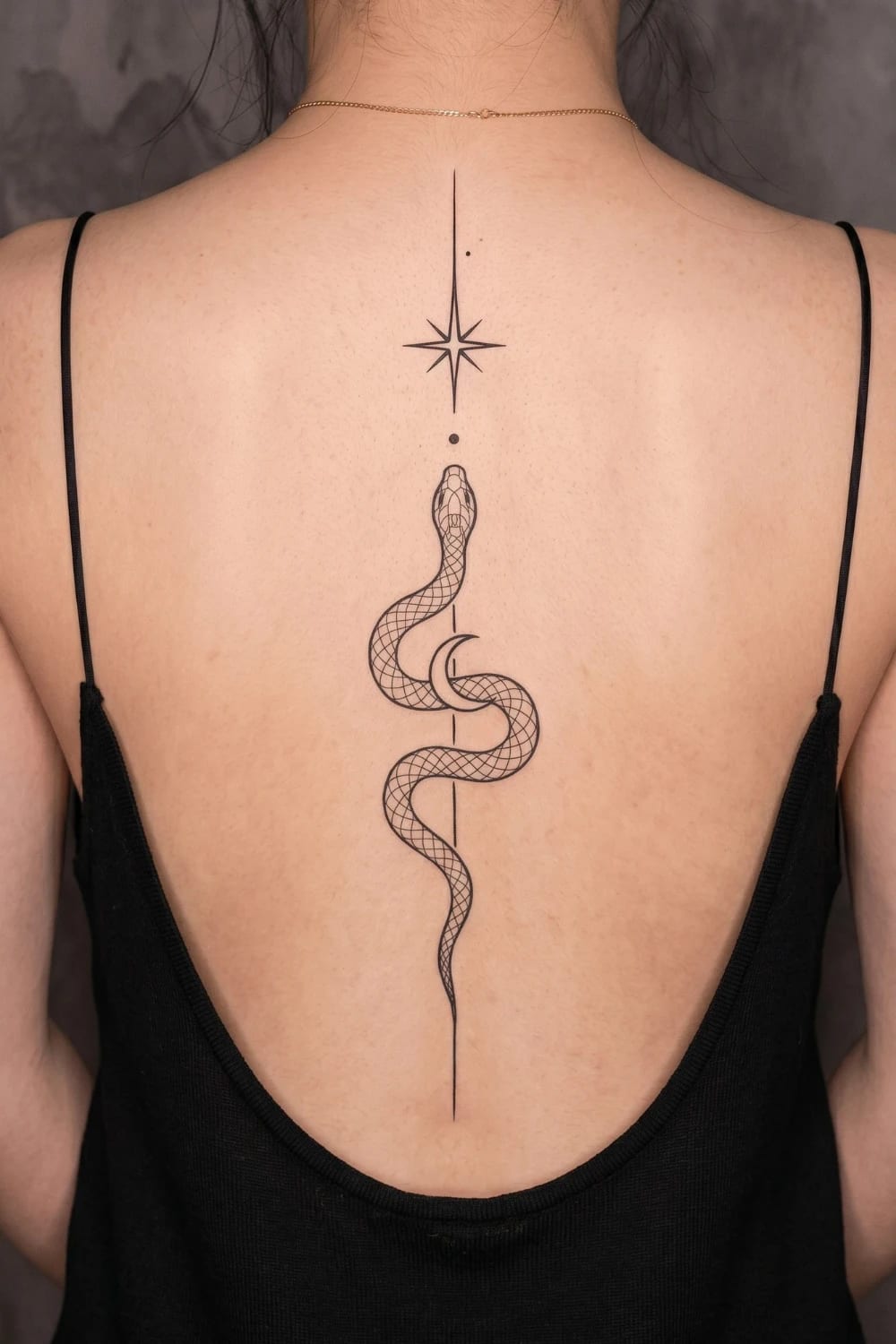 Snake & North Star Spine Tattoo