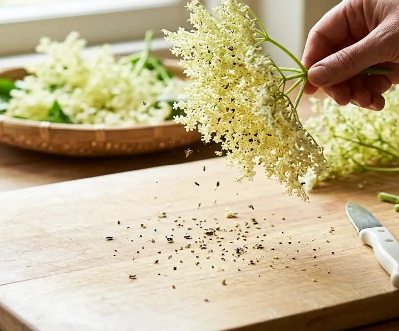 Prepare the elderflowers