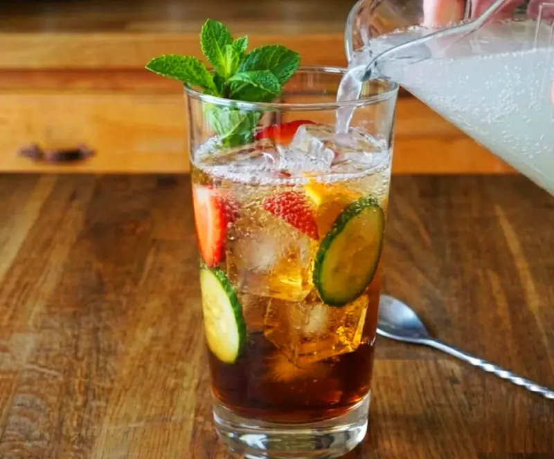 Top with lemonade — gently — and serve at once