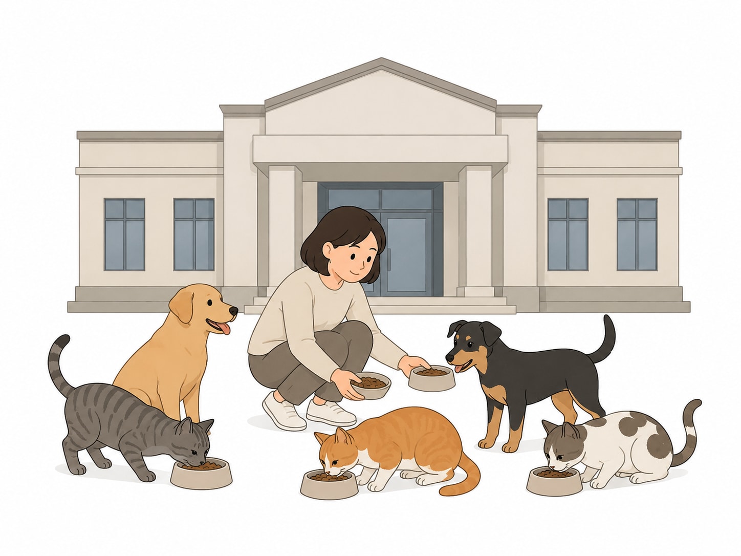 Illustration for: The agency feeds unwanted dogs and cats.