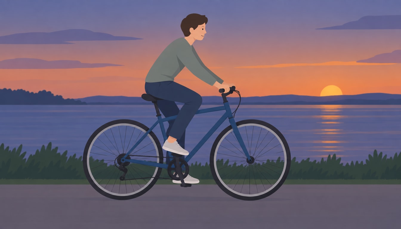 Illustration for: In the evening, Joe went out for a ride.