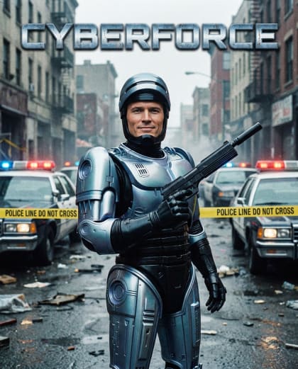 Policier Cyborg — univers Science-Fiction du photobooth IA Le Studio Pop