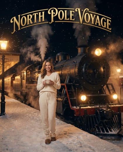 Train de Nuit Enneigé — univers Noël du photobooth IA Le Studio Pop