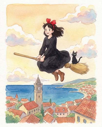 Petite Sorcière Volante — univers Animation Poétique du photobooth IA Le Studio Pop