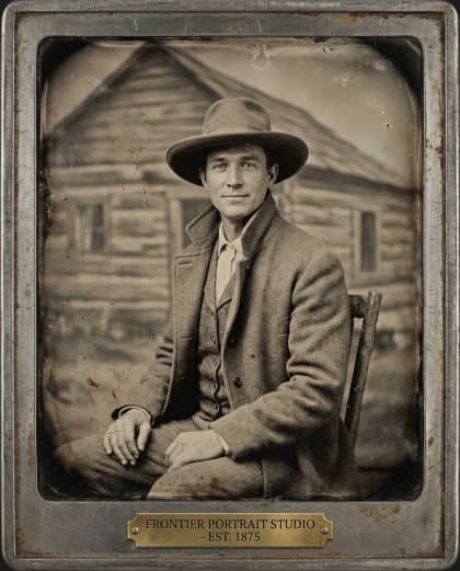 Pionnier Sépia — univers Western du photobooth IA Le Studio Pop