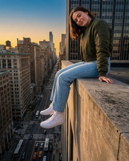 Jambes dans le Vide — univers Géant dans la Ville du photobooth IA Le Studio Pop
