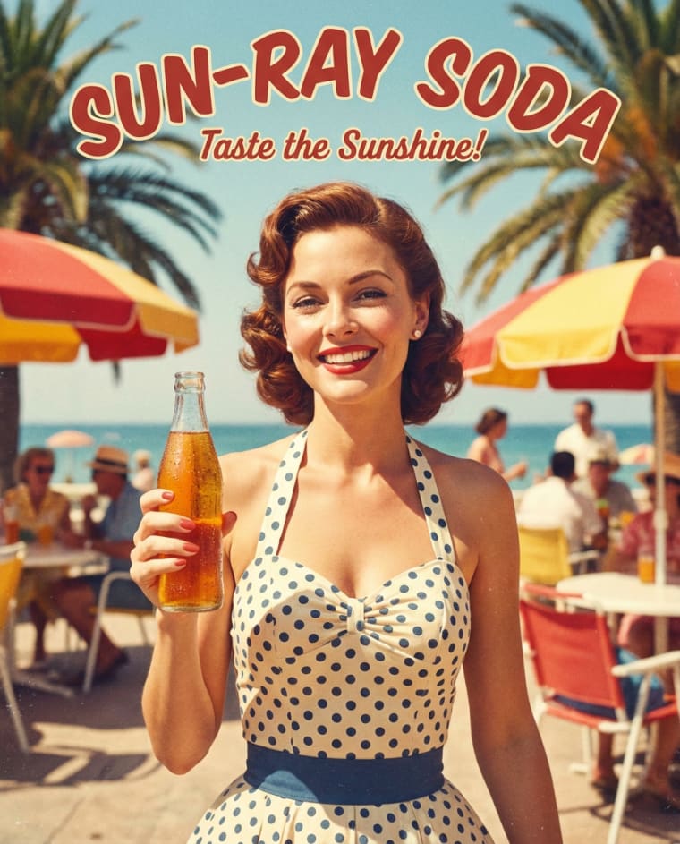 Soda Vintage d'Été — univers Publicité du photobooth IA Le Studio Pop