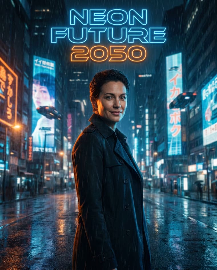 Néons sous la Pluie — univers Cyberpunk du photobooth IA Le Studio Pop
