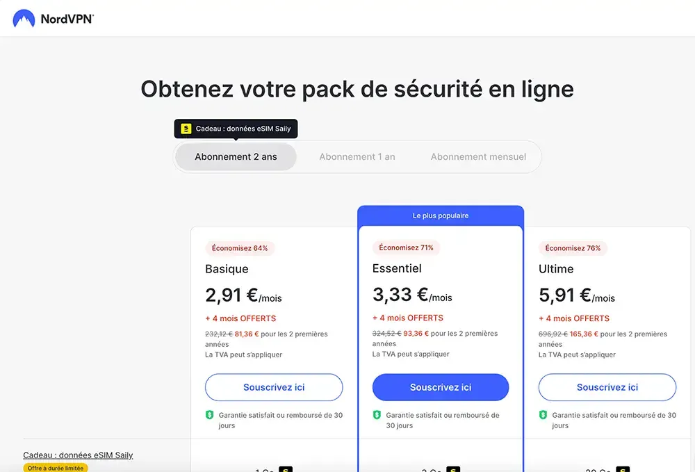 Les abonnements NordVPN à prix réduits
