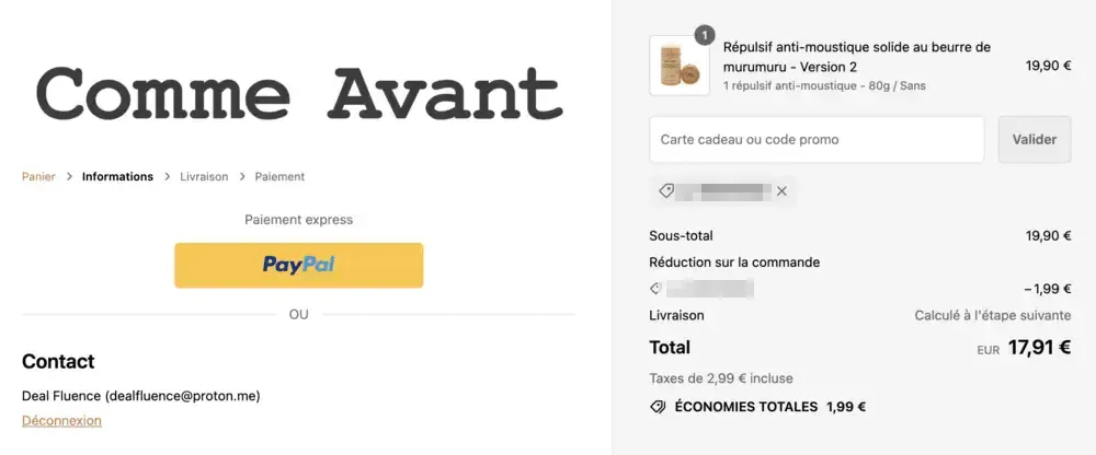 comme avant coupon