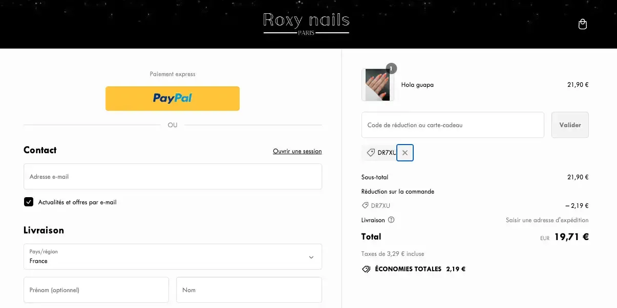 roxy nails paris code promo