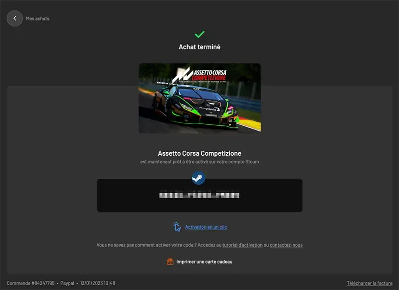 activer produit instant gaming
