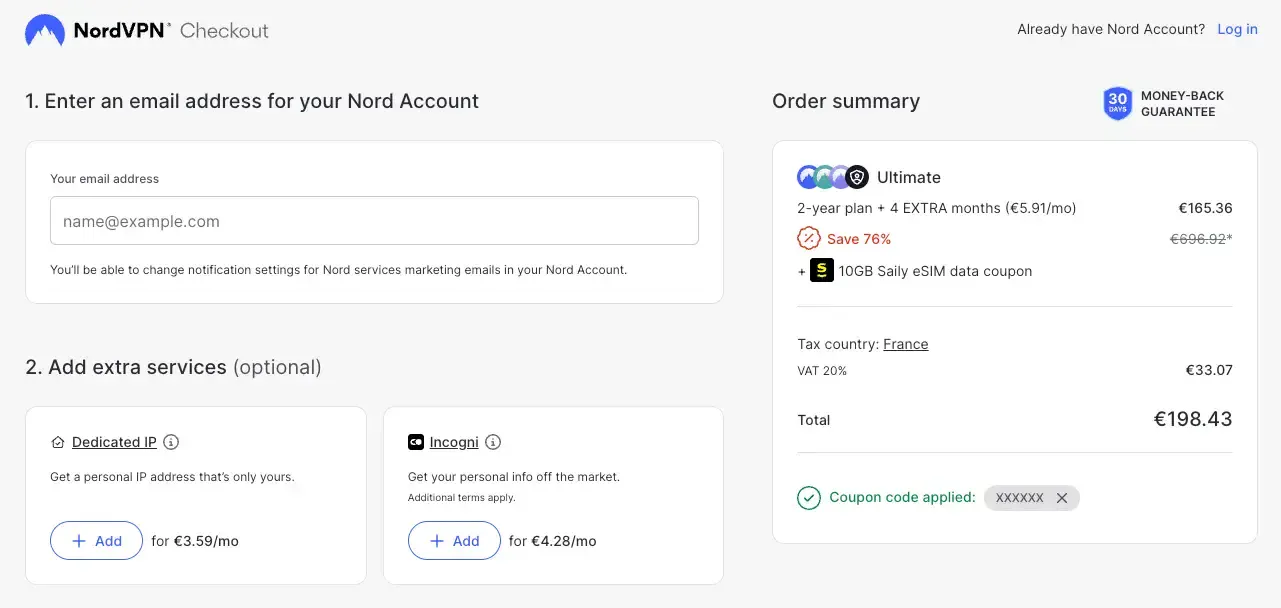 nordvpn discount code applied