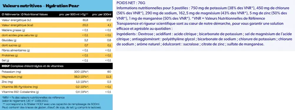 holy vs hydratis informations nutritionnelles