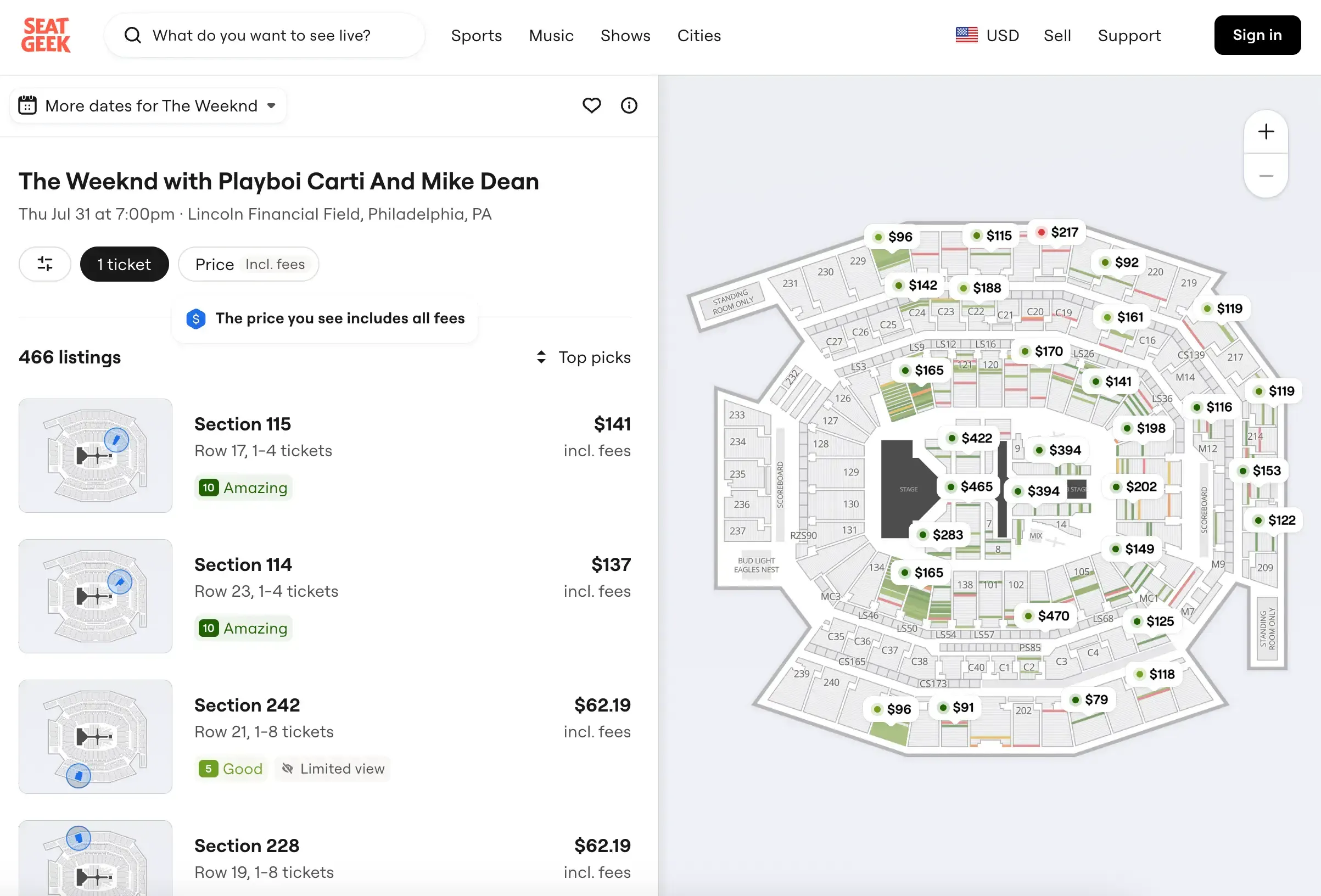 seatgeek deal score list