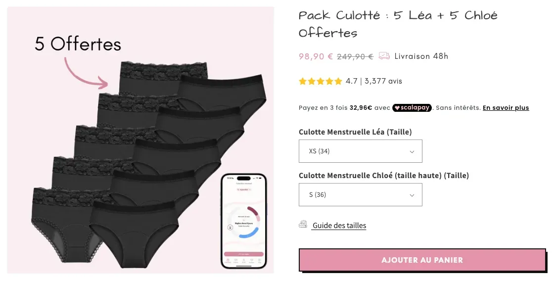 🥈 Pack culotté : 5 léa + 5 chloé offertes chez Mademoiselle Culotte (-60%)