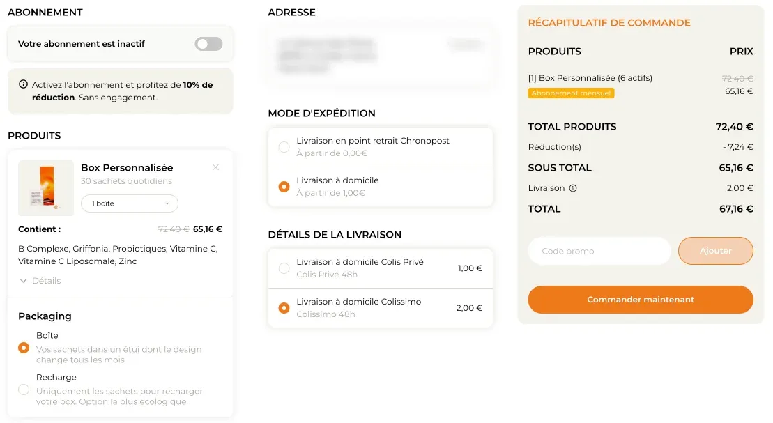 Le prix de ma commande Cuure