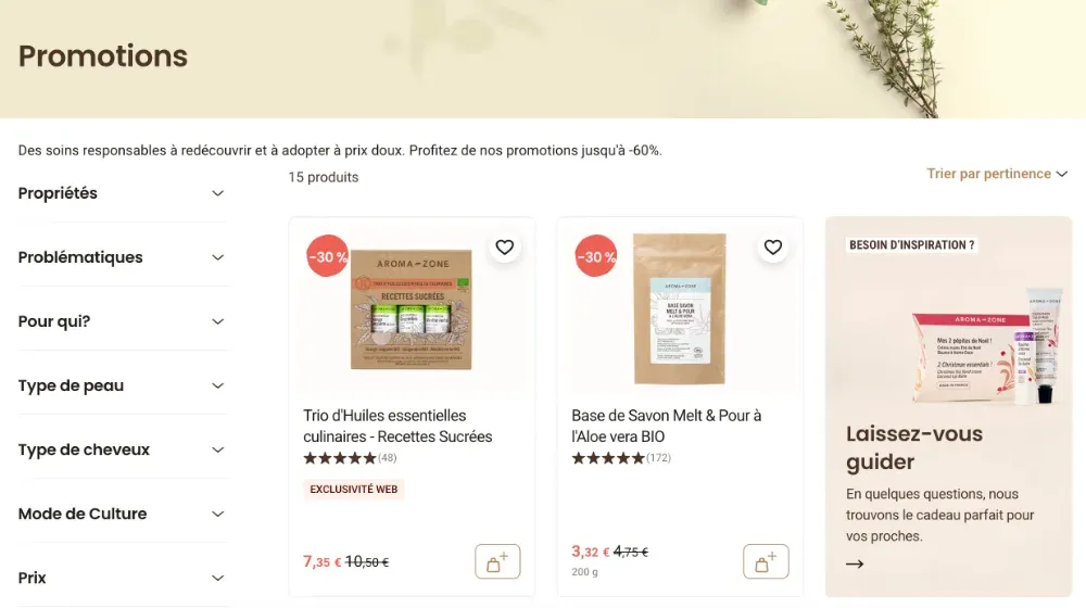 La page de promotion Aroma-Zone