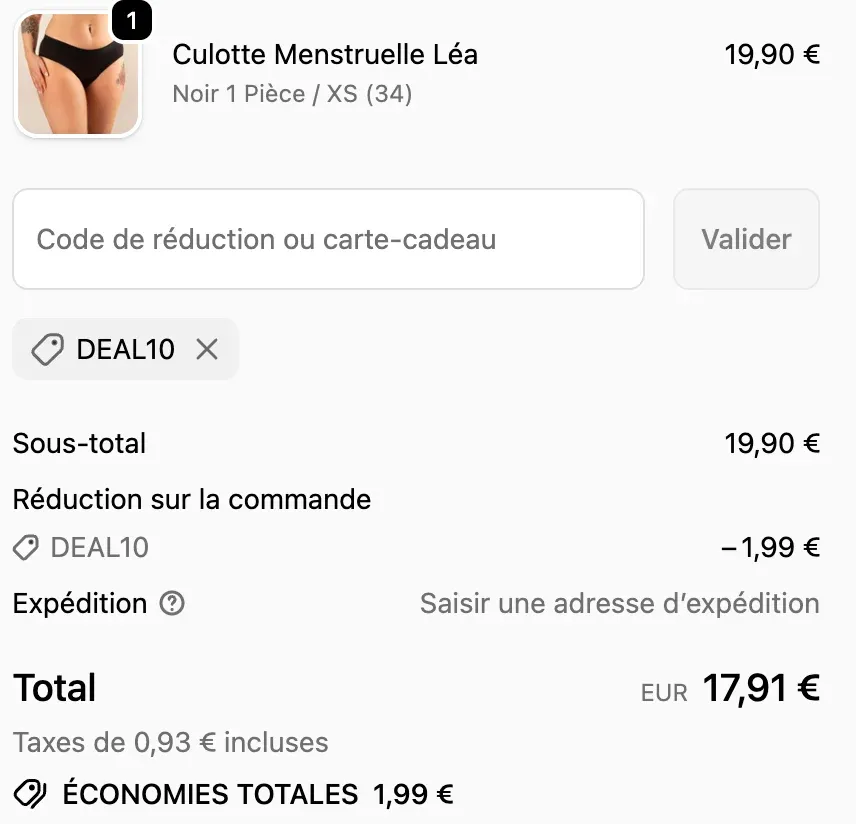 code promo DEAL10 mademoiselle culotte