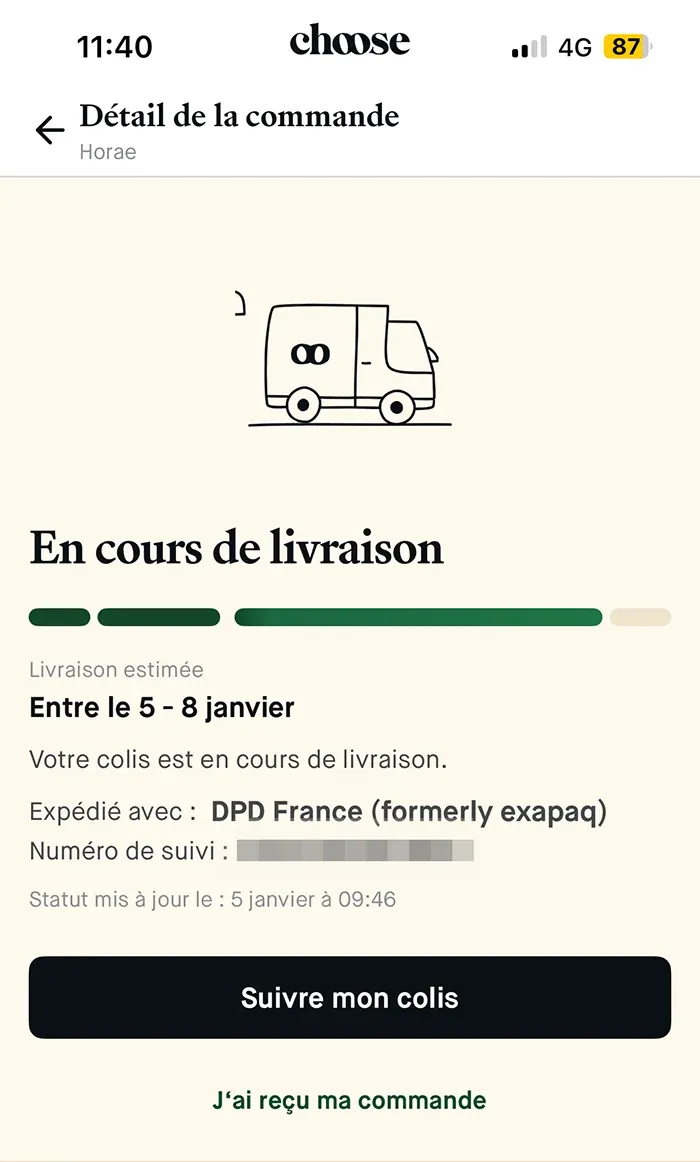 Choose exemple d'un suivi de commande