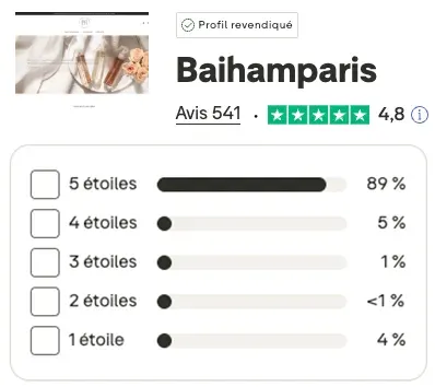 Avis clients de Baiham Paris sur Trustpilot : 4,8/5 !