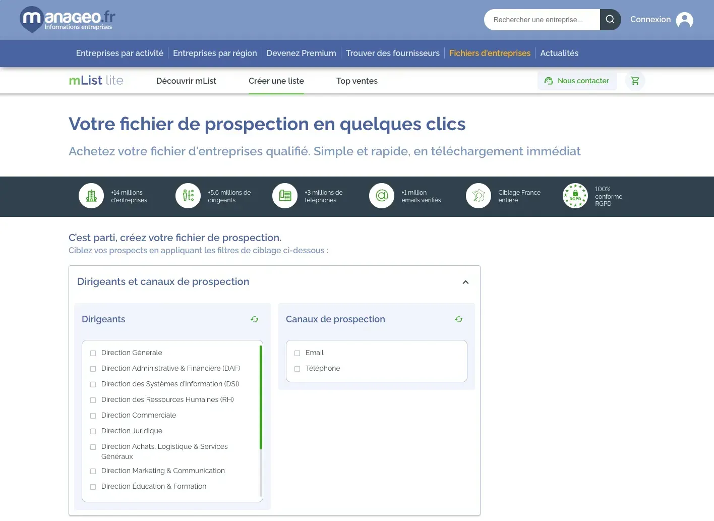 Manageo et mList lite : La solution fiable pour acheter des fichiers d’entreprises
