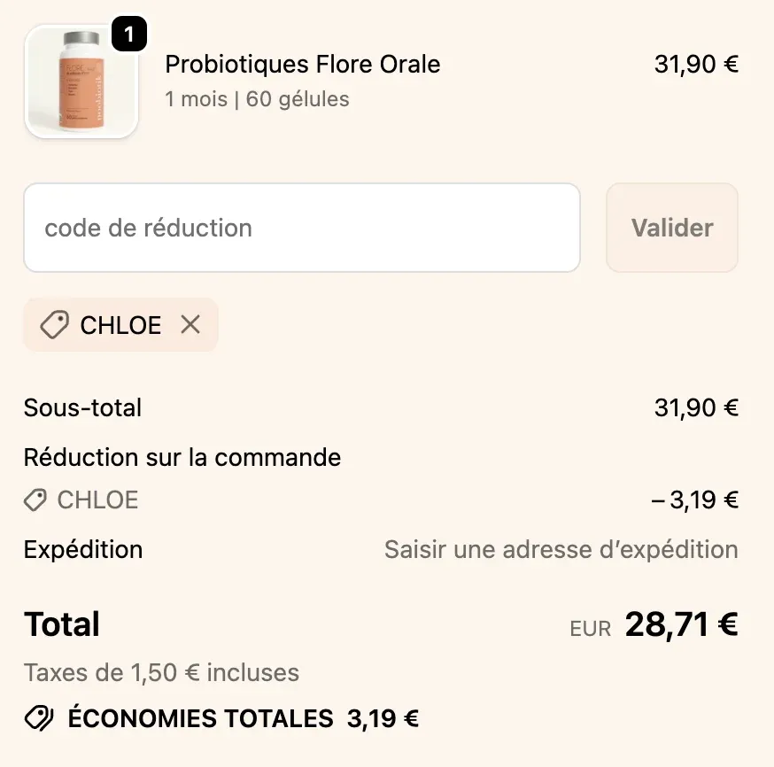 Comment utiliser le code promo Noobiotik CHLOE ?