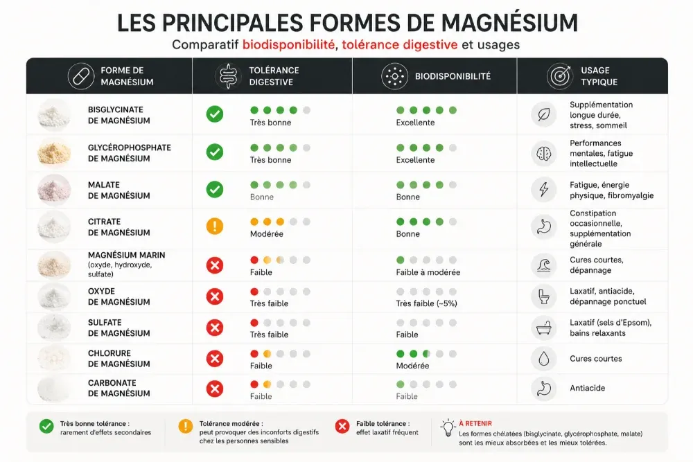 Le comparatif des formes de magnésium