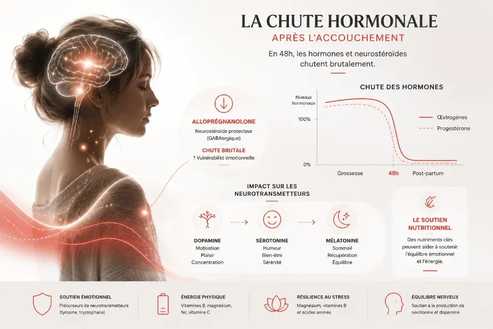 Inforgraphie sur la chute hormonale après l'acouchement