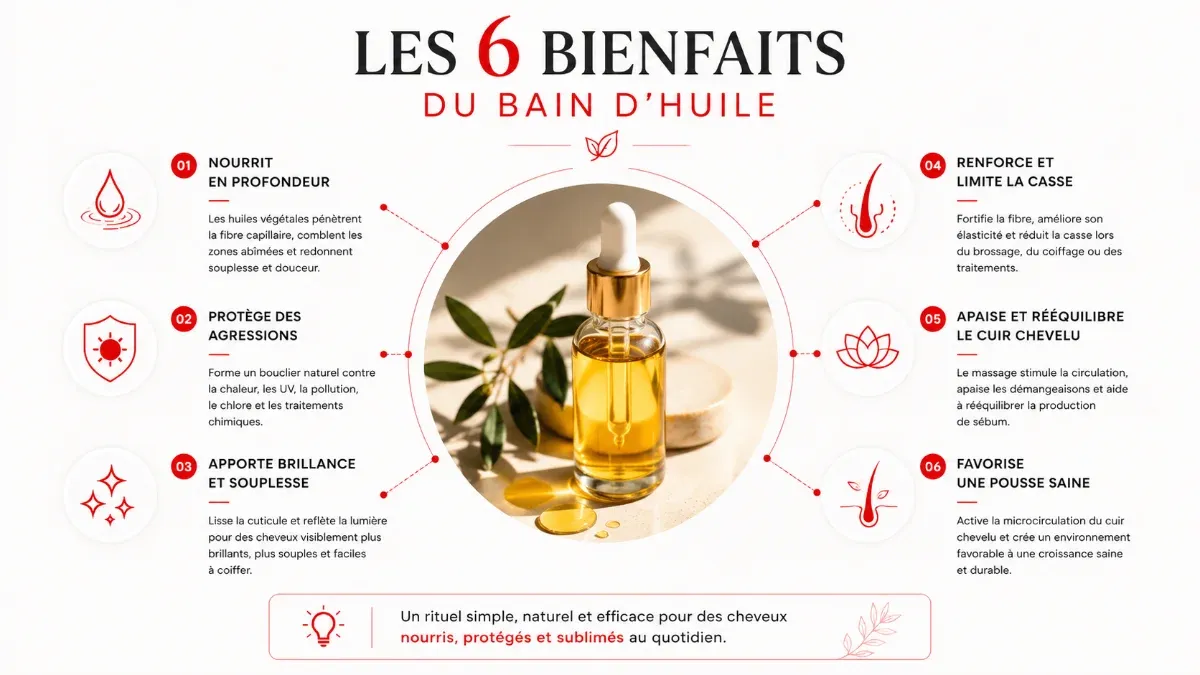 Les 6 bienfaits du bain d'huile pour les cheveux