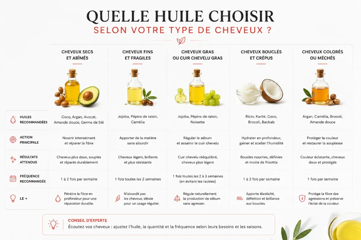 Les huiles recommandées selon votre type de cheveux