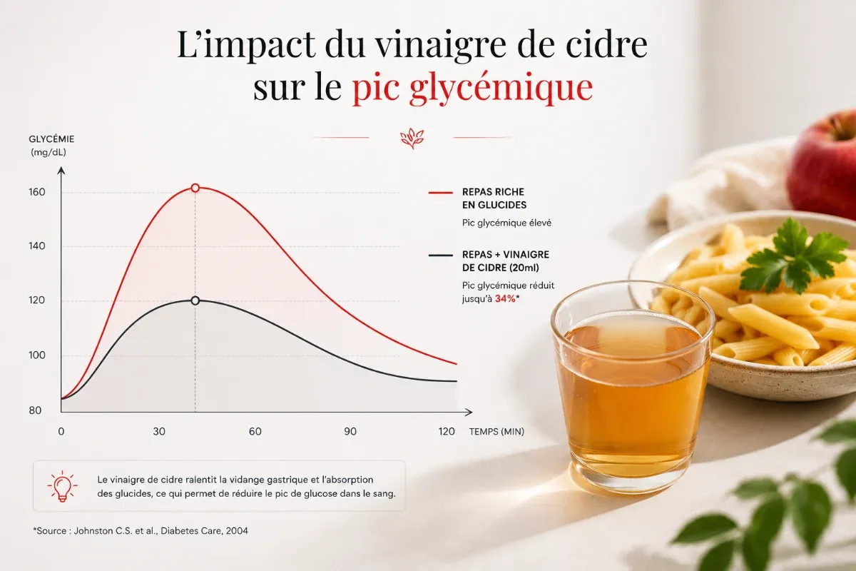 Infographie sur l'impact du vinaigre de cidre sur le pic glycémique