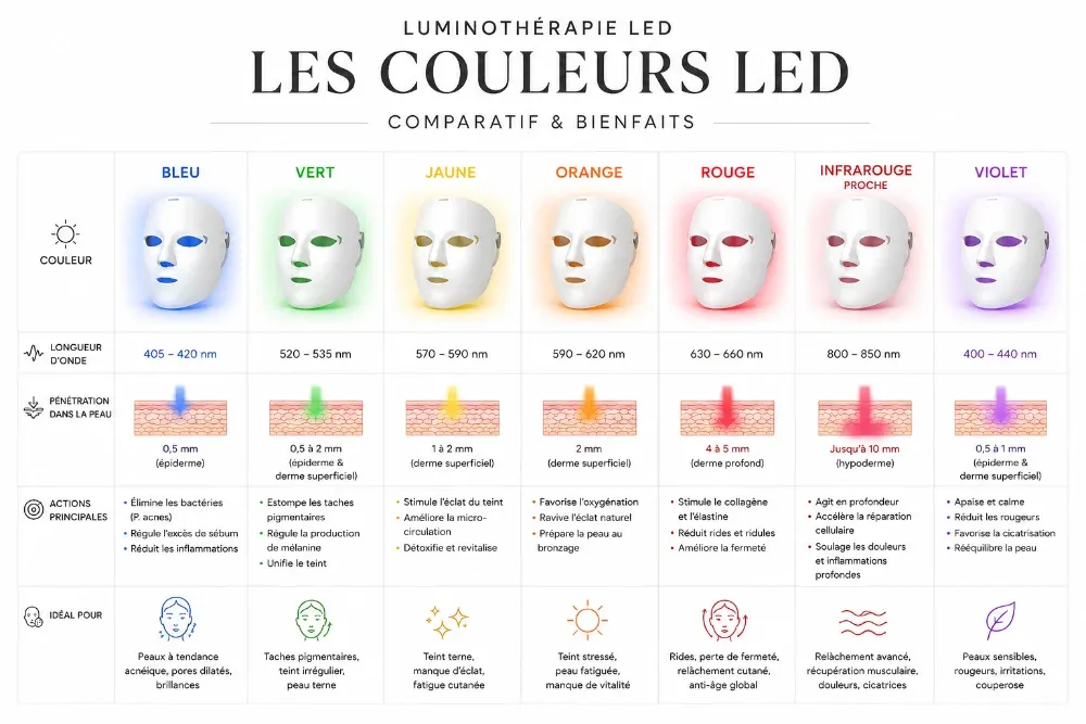 La signification de chaque couleur en luminothérapie visage