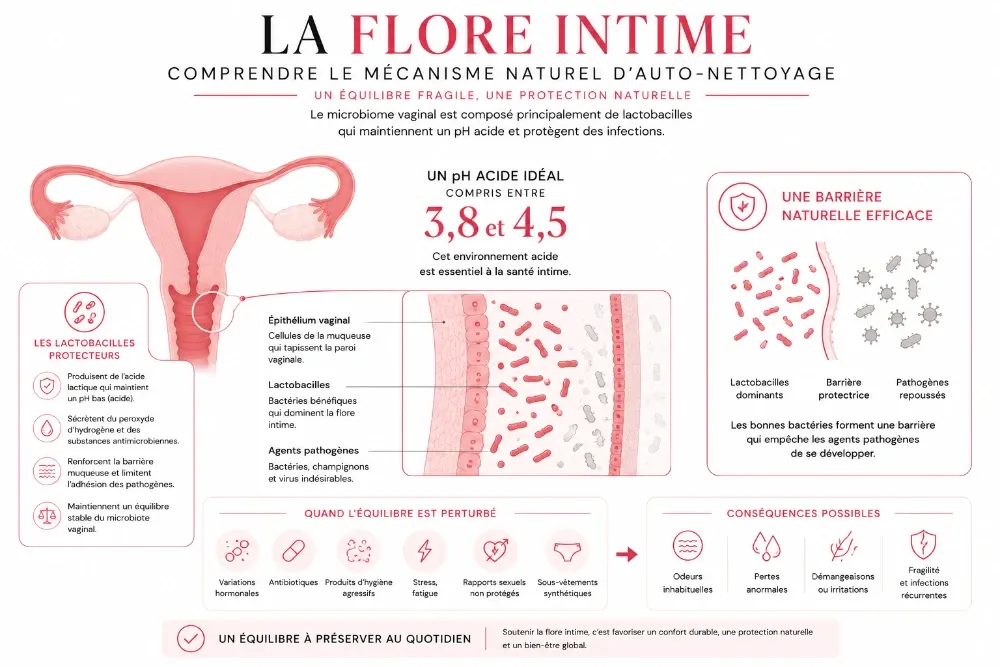 Schéma sur l'auto nettoyage de la flore intime