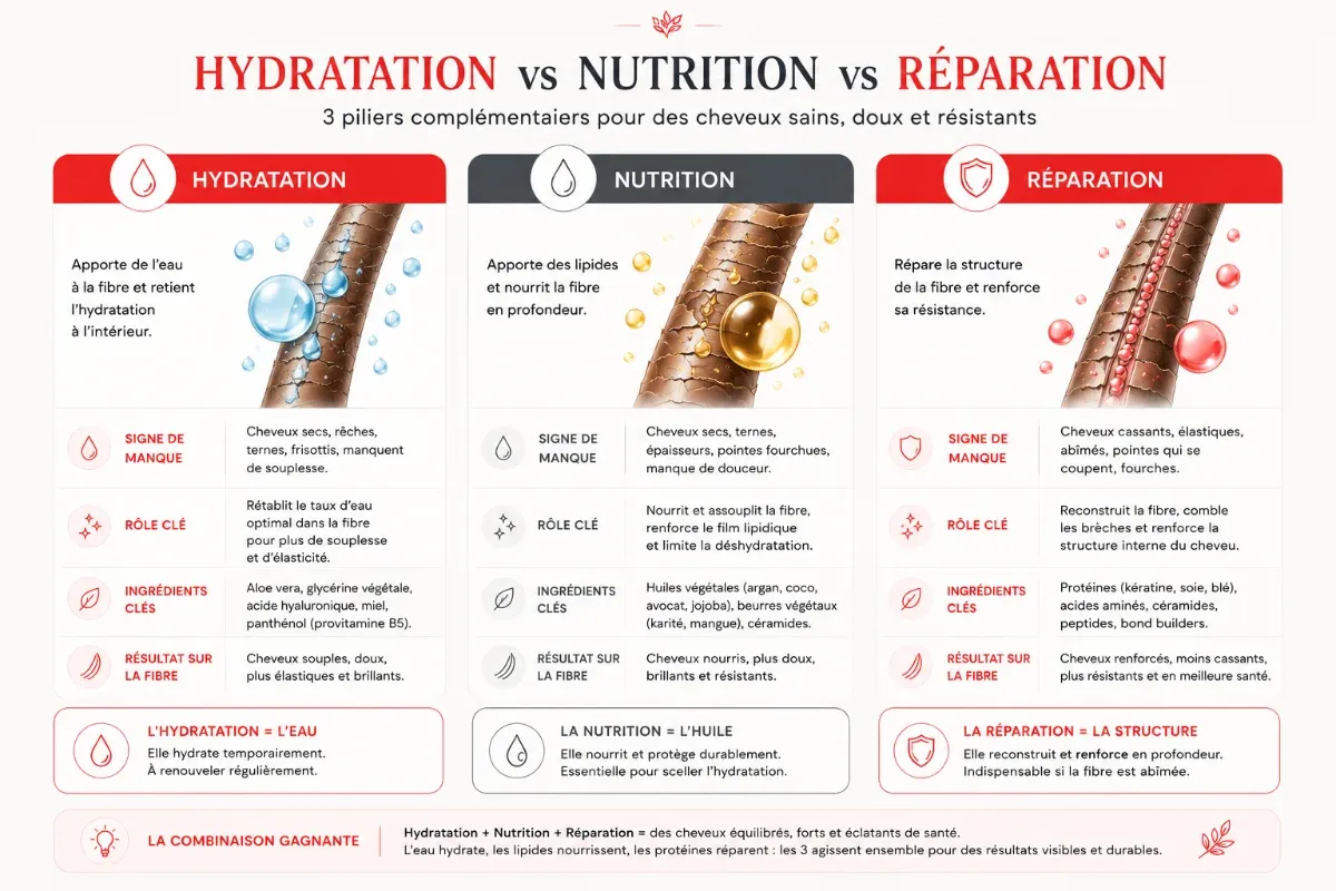 Les différences entre hydratation, nutrition et réparation