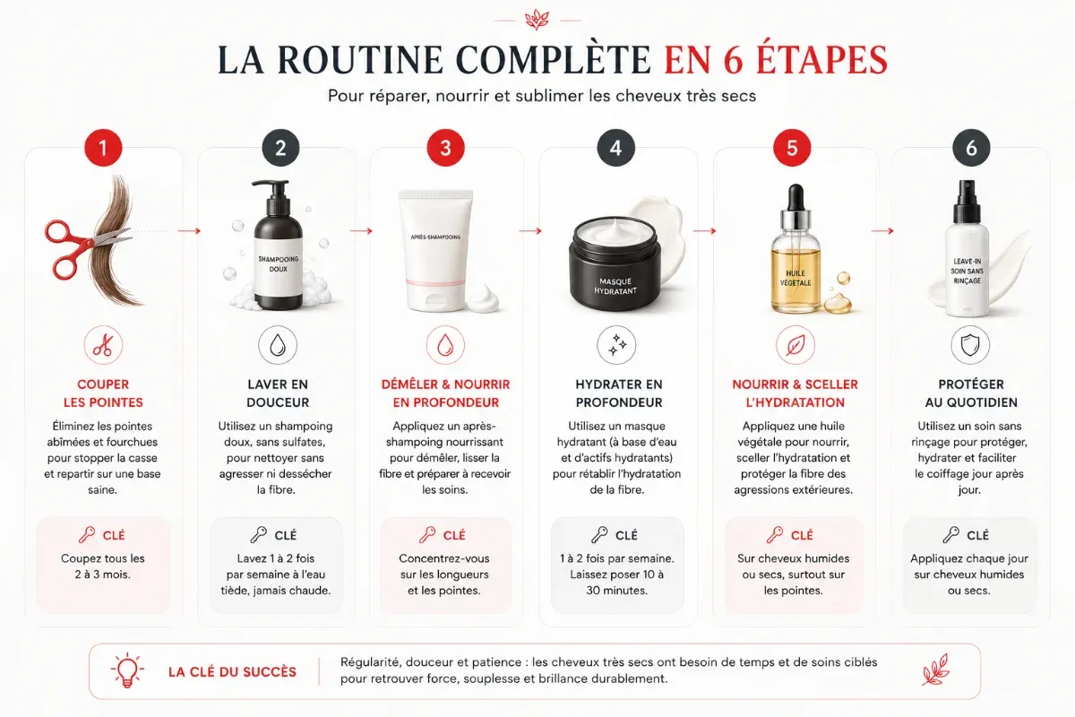 infographie illustrant les 6 étapes de la routine, du diagnostic à l'entretien