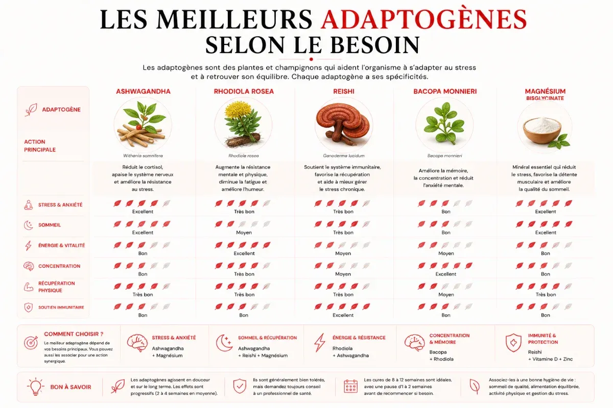 Les meilleurs adaptogènes selon le besoin