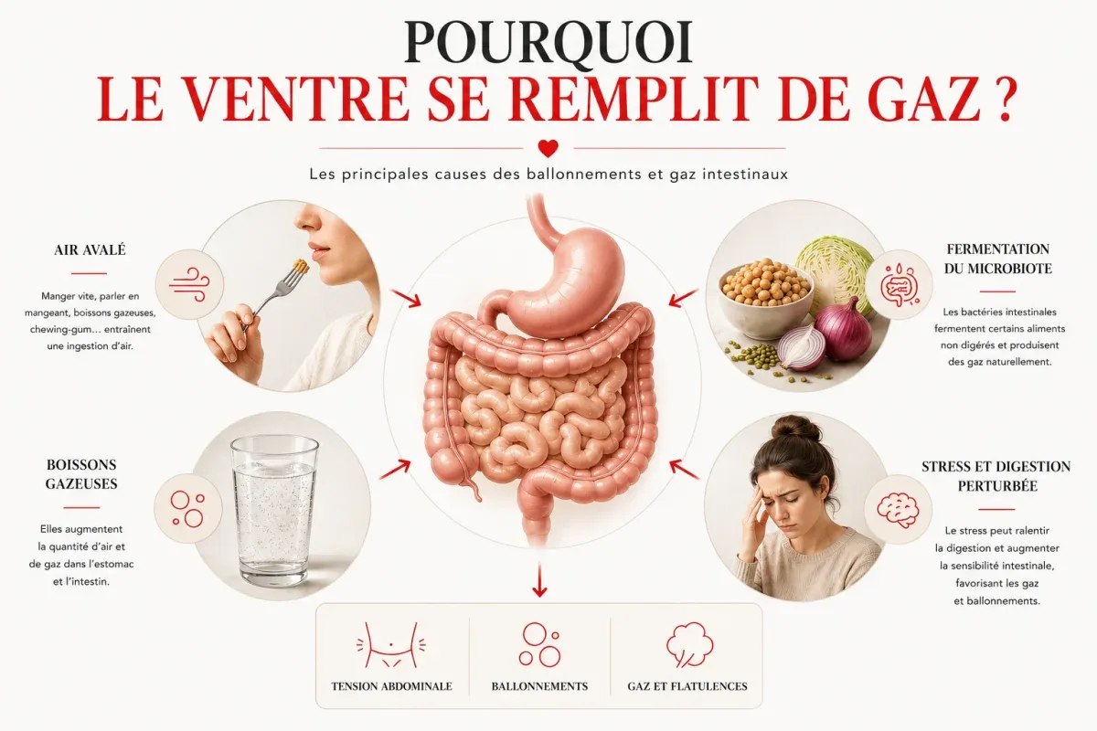 Pourquoi le ventre se remplit de gaz et causes des ballonnements