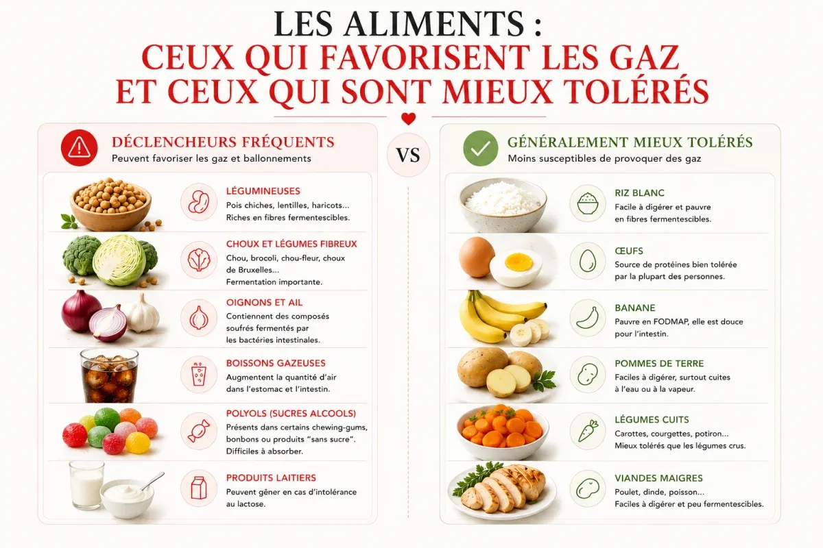 Aliments qui favorisent les gaz et aliments mieux tolérés contre les ballonnements