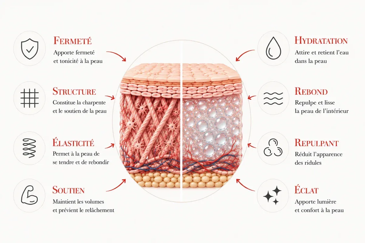 Comparaison des rôles du collagène et de l'acide hyaluronique dans la peau